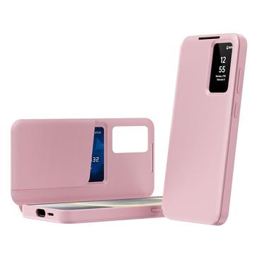 Samsung Galaxy A55 Smart Clear View Flip etui med kortplads - Pink