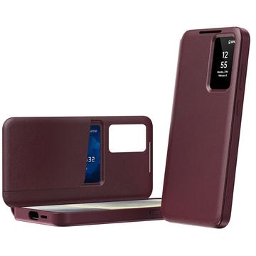 Samsung Galaxy A56 Smart Clear View Flip etui med kortplads - Vinrød