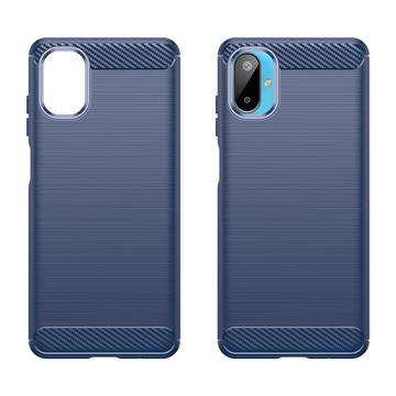 Samsung Galaxy M06/F06 5G Børstet TPU Cover - Karbonfiber - blå