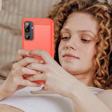 Samsung Galaxy M16/F36 Børstet TPU Cover - Karbonfiber - rød