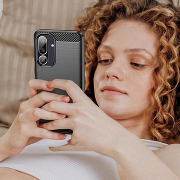 Samsung Galaxy M56/F56 Børstet TPU Cover - Karbonfiber - Sort