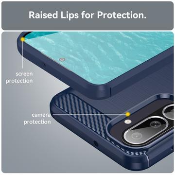 Samsung Galaxy M56/F56 Børstet TPU Cover - Karbonfiber - blå