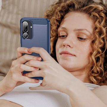 Samsung Galaxy M56/F56 Børstet TPU Cover - Karbonfiber - blå