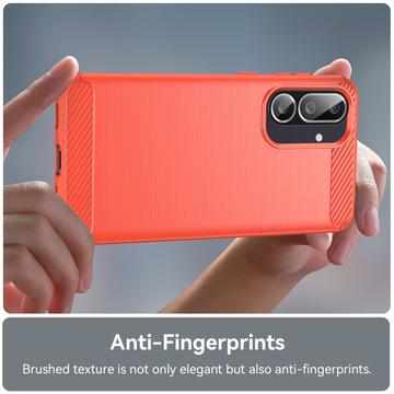 Samsung Galaxy M56/F56 Børstet TPU Cover - Karbonfiber - rød