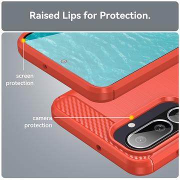 Samsung Galaxy M56/F56 Børstet TPU Cover - Karbonfiber - rød