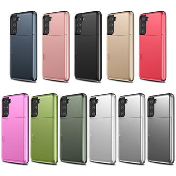 Samsung Galaxy S21 5G Hybrid Cover med Glidende Kortslot - Sort