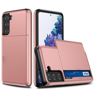 Samsung Galaxy S21 5G Hybrid Cover med Glidende Kortslot - Rødguld