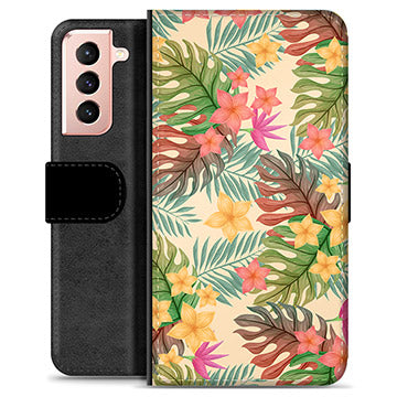 Samsung Galaxy S21 5G Premium Flip Cover med Pung - Lyserøde Blomster