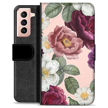 Samsung Galaxy S21 5G Premium Flip Cover med Pung - Romantiske Blomster