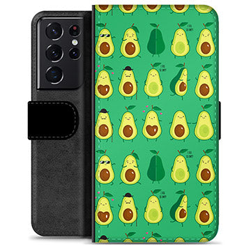 Samsung Galaxy S21 Ultra 5G Premium Flip Cover med Pung - Avocadomønster