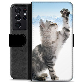 Samsung Galaxy S21 Ultra 5G Premium Flip Cover med Pung - Kat