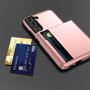 Samsung Galaxy S22 5G Hybrid Cover med Glidende Kortslot - Rødguld