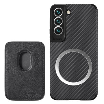 Samsung Galaxy S22 5G Magnetisk Cover med Kortholder - Karbonfiber - Sort