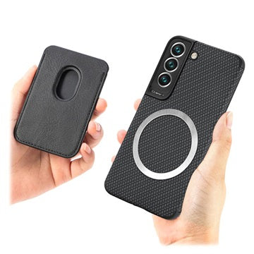 Samsung Galaxy S22 5G Magnetisk Cover med Kortholder - Karbonfiber - Sort