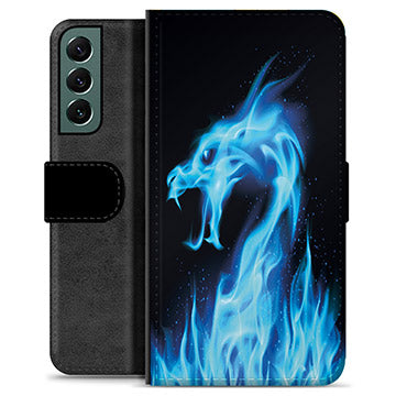 Samsung Galaxy S22+ 5G Premium Flip Cover med Pung - Blå Ild Drage