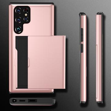 Samsung Galaxy S22 Ultra 5G Hybrid Cover med Glidende Kortslot - Sort