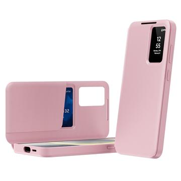 Samsung Galaxy S22+ 5G Smart Clear View Flip etui med kortplads - Pink