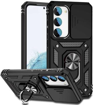 Samsung Galaxy S23 5G Roterende Ring Hybrid Cover med Kameraskjold - Sort