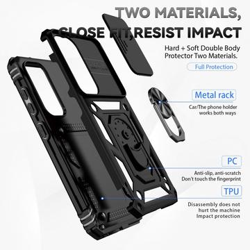 Samsung Galaxy S23 5G Roterende Ring Hybrid Cover med Kameraskjold - Sort