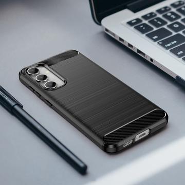 Samsung Galaxy S23 FE Børstet TPU Cover - Karbonfiber - Sort