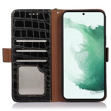 Samsung Galaxy S23 FE Crocodile Series Læderpung med RFID - Sort