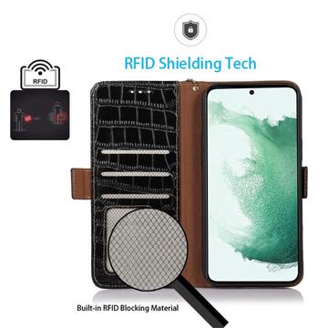 Samsung Galaxy S23 FE Crocodile Series Læderpung med RFID - Sort