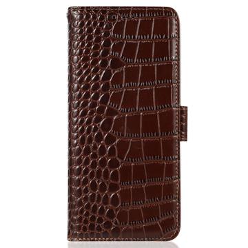Samsung Galaxy S23 FE Crocodile Series Læderpung med RFID - Brun