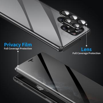 Samsung Galaxy S23 Ultra 5G Magnetisk Cover med Hærdet Glas - Privatliv - Sort