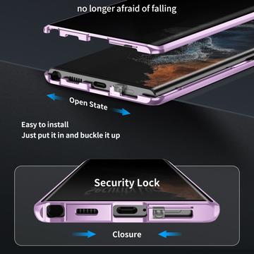 Samsung Galaxy S23 Ultra 5G Magnetisk Cover med Hærdet Glas - Privatliv - Lyselilla