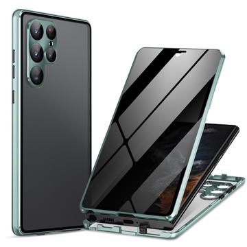 Samsung Galaxy S23 Ultra 5G Magnetisk Cover med Hærdet Glas - Privatliv - Grøn
