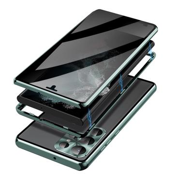 Samsung Galaxy S23 Ultra 5G Magnetisk Cover med Hærdet Glas - Privatliv - Grøn