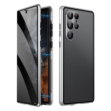 Samsung Galaxy S23 Ultra 5G Magnetisk Cover med Hærdet Glas - Privatliv - Sølv