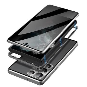 Samsung Galaxy S23 Ultra 5G Magnetisk Cover med Hærdet Glas - Privatliv - Sølv