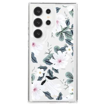 Samsung Galaxy S23 Ultra Fashion TPU Cover - hvide blomster