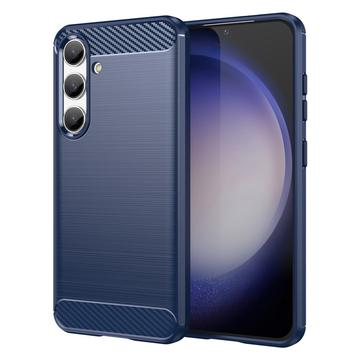 Samsung Galaxy S24 Børstet TPU Cover - Karbonfiber - Blå