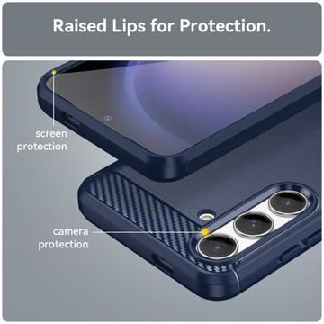 Samsung Galaxy S24 Børstet TPU Cover - Karbonfiber - Blå