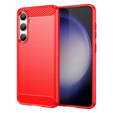 Samsung Galaxy S24 Børstet TPU Cover - Karbonfiber - Rød