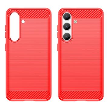 Samsung Galaxy S24 Børstet TPU Cover - Karbonfiber - Rød