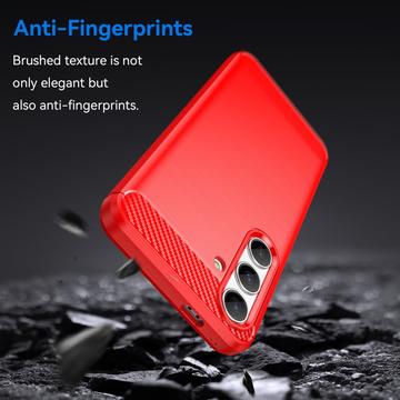 Samsung Galaxy S24 Børstet TPU Cover - Karbonfiber - Rød