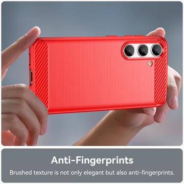 Samsung Galaxy S24 Børstet TPU Cover - Karbonfiber - Rød