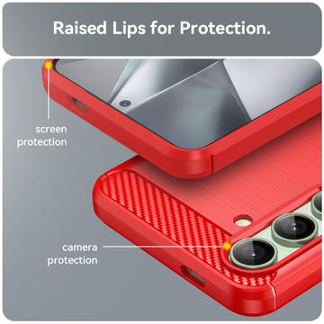 Samsung Galaxy S24 FE Børstet TPU Cover - Karbonfiber - Rød