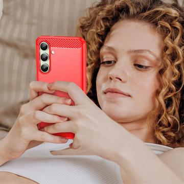 Samsung Galaxy S24 FE Børstet TPU Cover - Karbonfiber - Rød