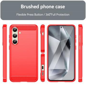 Samsung Galaxy S24 FE Børstet TPU Cover - Karbonfiber - Rød