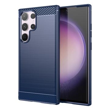 Samsung Galaxy S24 Ultra Børstet TPU Cover - Karbonfiber - Blå