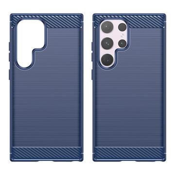 Samsung Galaxy S24 Ultra Børstet TPU Cover - Karbonfiber - Blå
