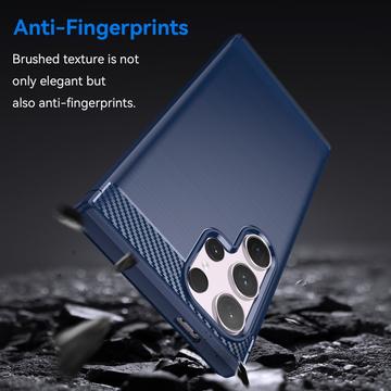 Samsung Galaxy S24 Ultra Børstet TPU Cover - Karbonfiber - Blå