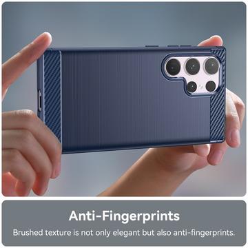 Samsung Galaxy S24 Ultra Børstet TPU Cover - Karbonfiber - Blå