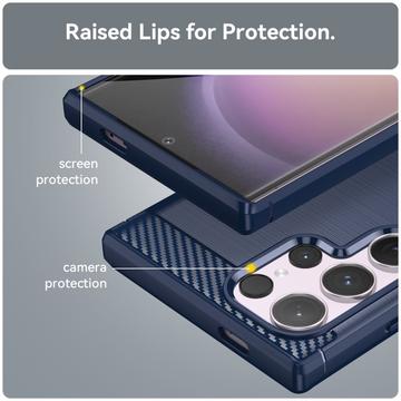 Samsung Galaxy S24 Ultra Børstet TPU Cover - Karbonfiber - Blå