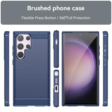 Samsung Galaxy S24 Ultra Børstet TPU Cover - Karbonfiber - Blå