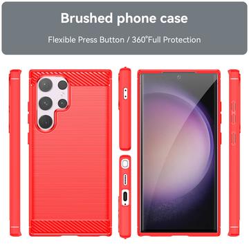 Samsung Galaxy S24 Ultra Børstet TPU Cover - Karbonfiber - Rød